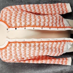 Charter Club Orange and White Knit Chevron Cardigan Sweater Size M